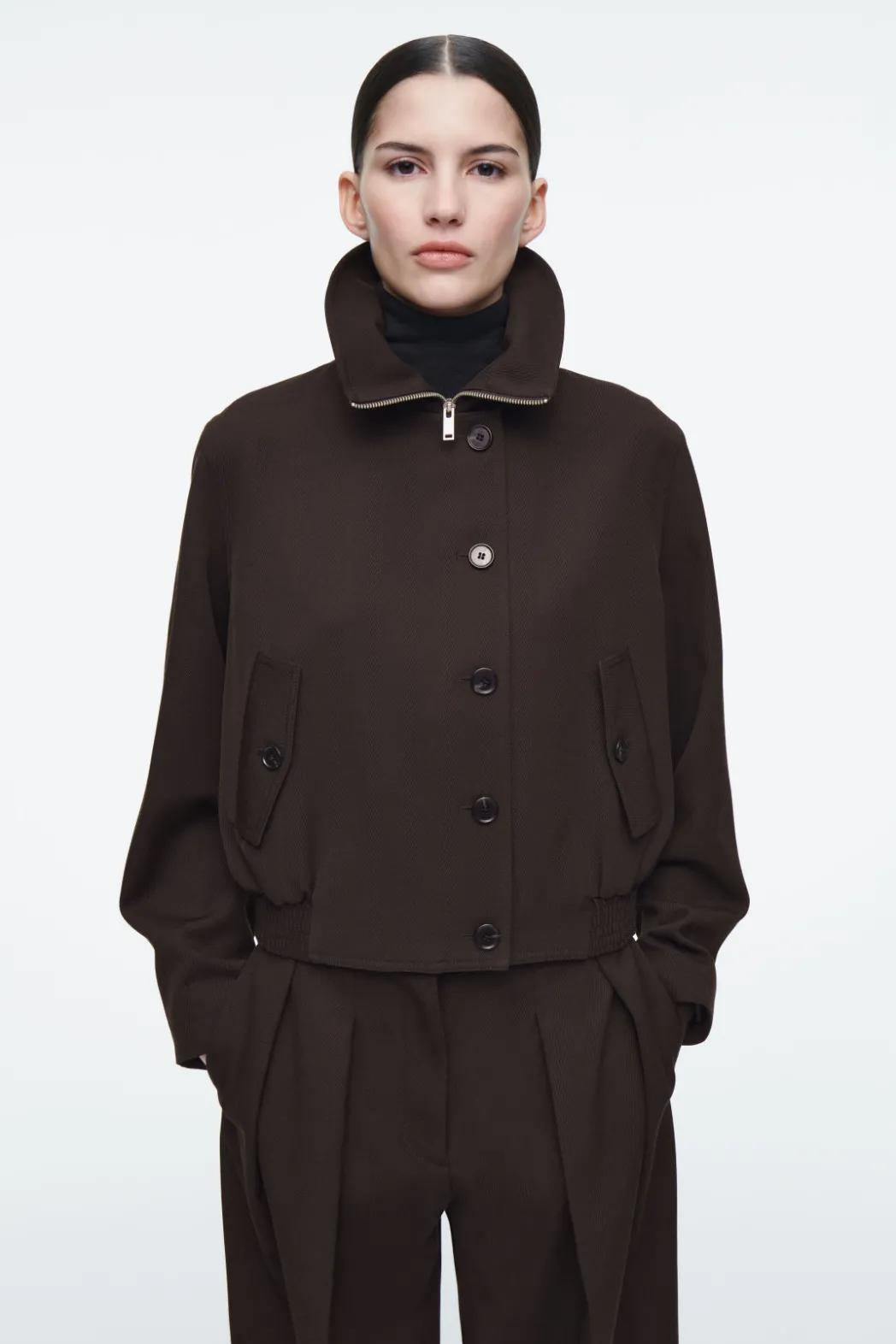 Best COS OVERSIZED FUNNEL-NECK WOOL-BLEND JACKET DARK BROWN