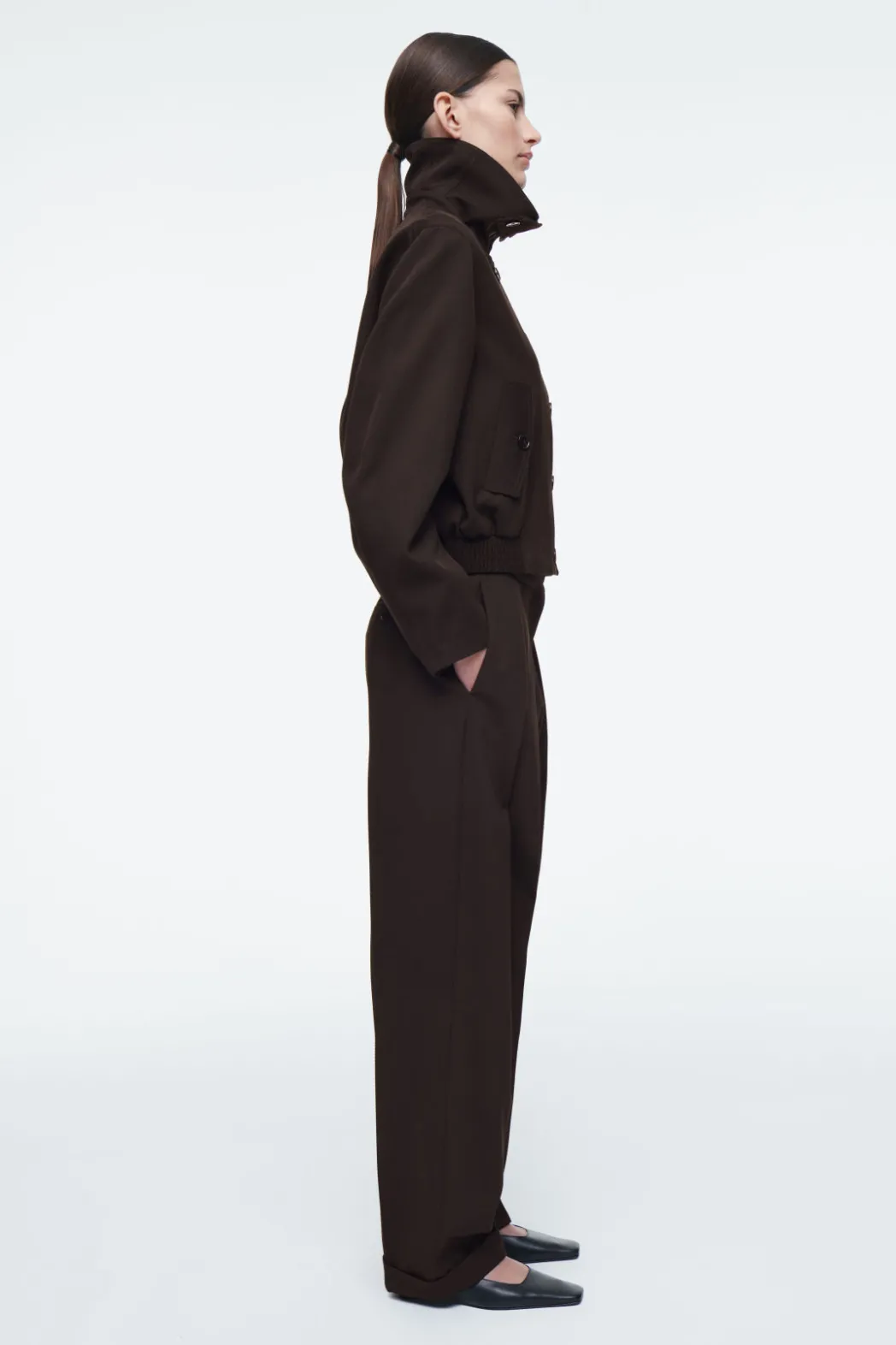 Best COS OVERSIZED FUNNEL-NECK WOOL-BLEND JACKET DARK BROWN