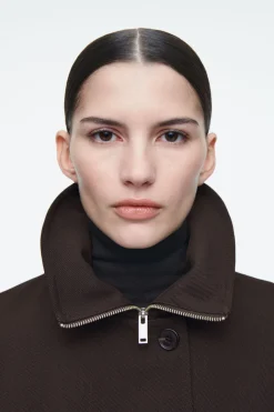 Best COS OVERSIZED FUNNEL-NECK WOOL-BLEND JACKET DARK BROWN