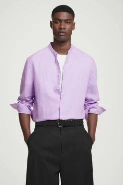 New COS OVERSIZED GRANDAD-COLLAR LINEN SHIRT LILAC