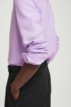 New COS OVERSIZED GRANDAD-COLLAR LINEN SHIRT LILAC