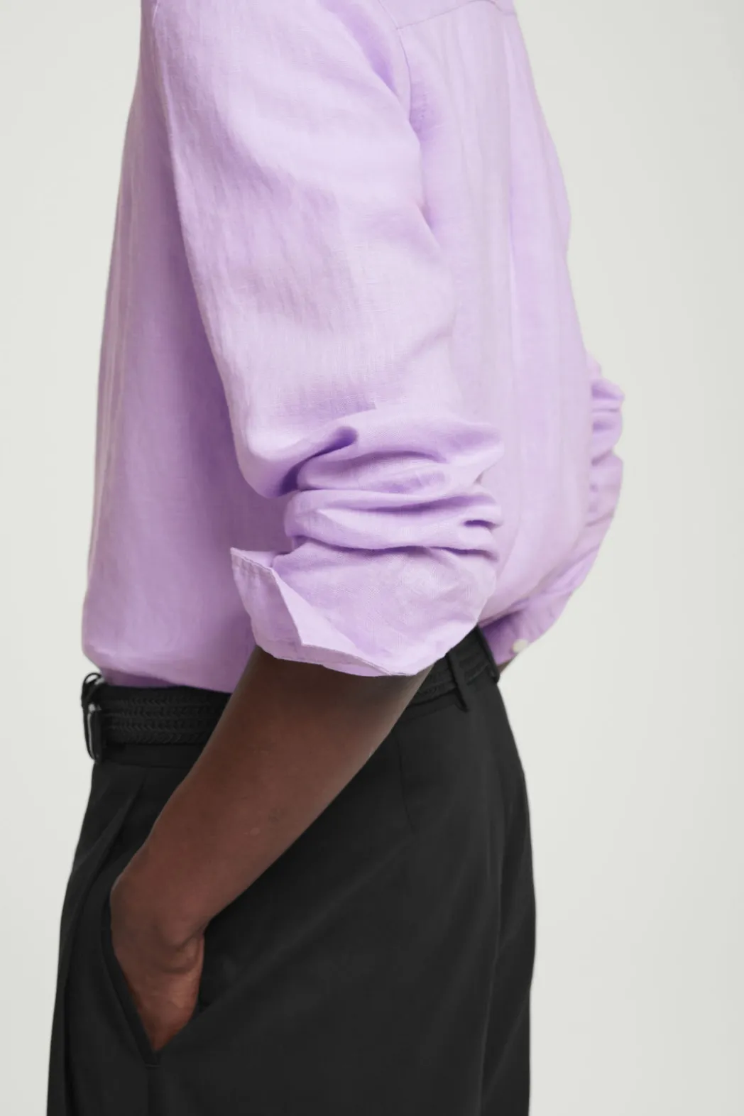 New COS OVERSIZED GRANDAD-COLLAR LINEN SHIRT LILAC