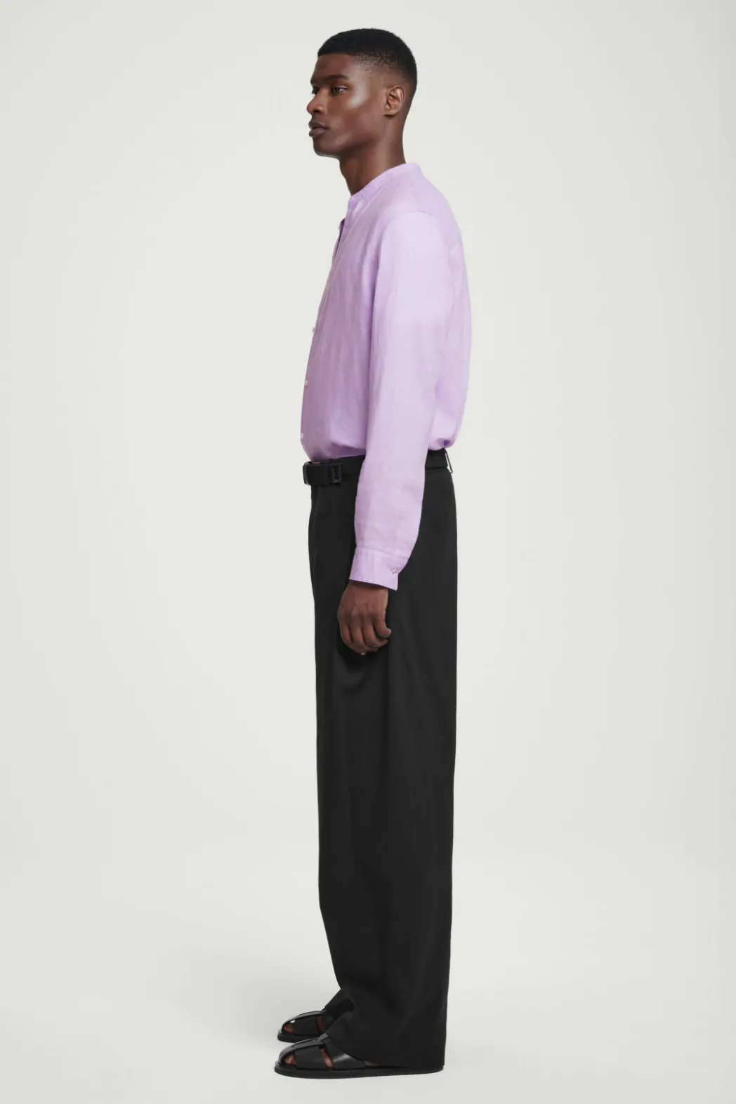 New COS OVERSIZED GRANDAD-COLLAR LINEN SHIRT LILAC