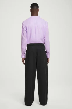 New COS OVERSIZED GRANDAD-COLLAR LINEN SHIRT LILAC