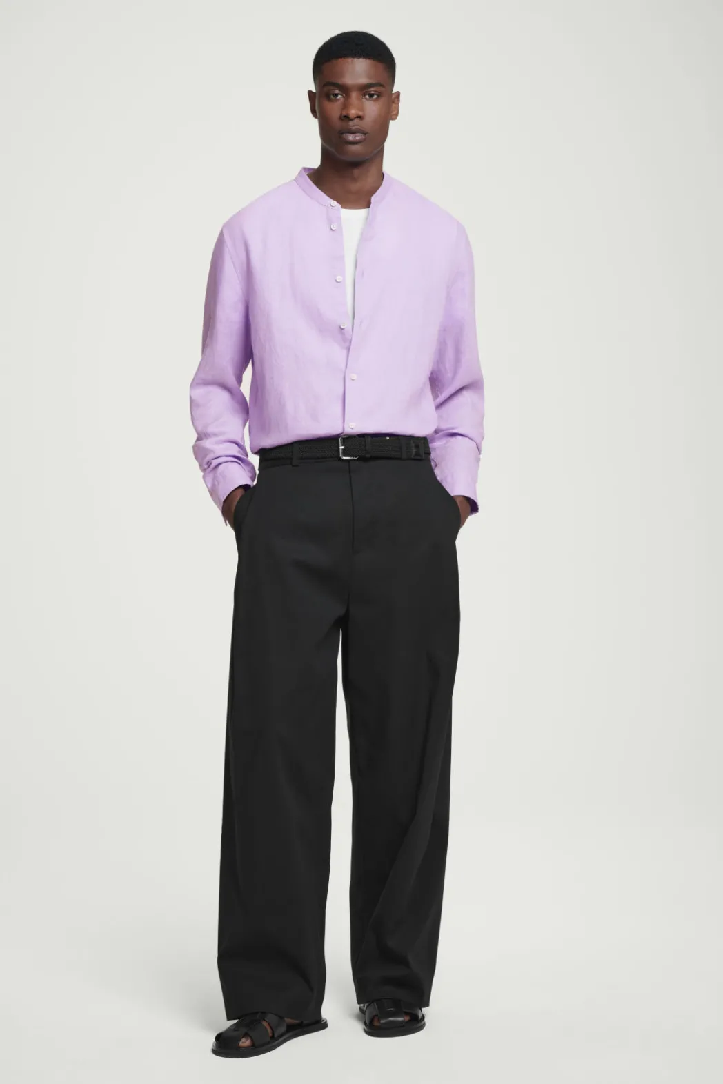 New COS OVERSIZED GRANDAD-COLLAR LINEN SHIRT LILAC