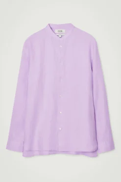 New COS OVERSIZED GRANDAD-COLLAR LINEN SHIRT LILAC