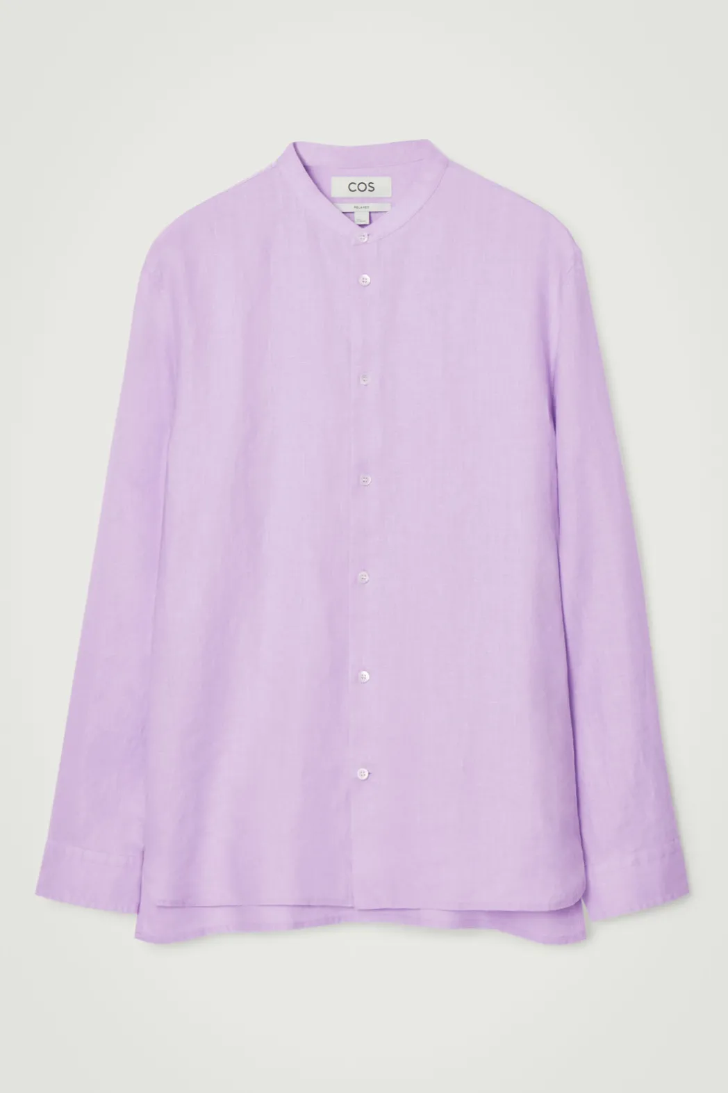 New COS OVERSIZED GRANDAD-COLLAR LINEN SHIRT LILAC
