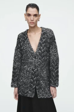 Online COS OVERSIZED HERRINGBONE MOHAIR-BLEND CARDIGAN BLACK / HERRINGBONE