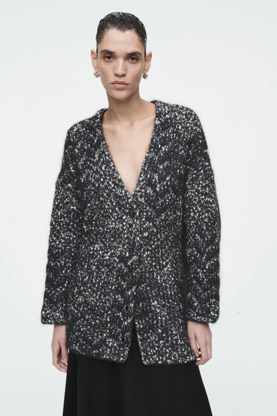 Online COS OVERSIZED HERRINGBONE MOHAIR-BLEND CARDIGAN BLACK / HERRINGBONE