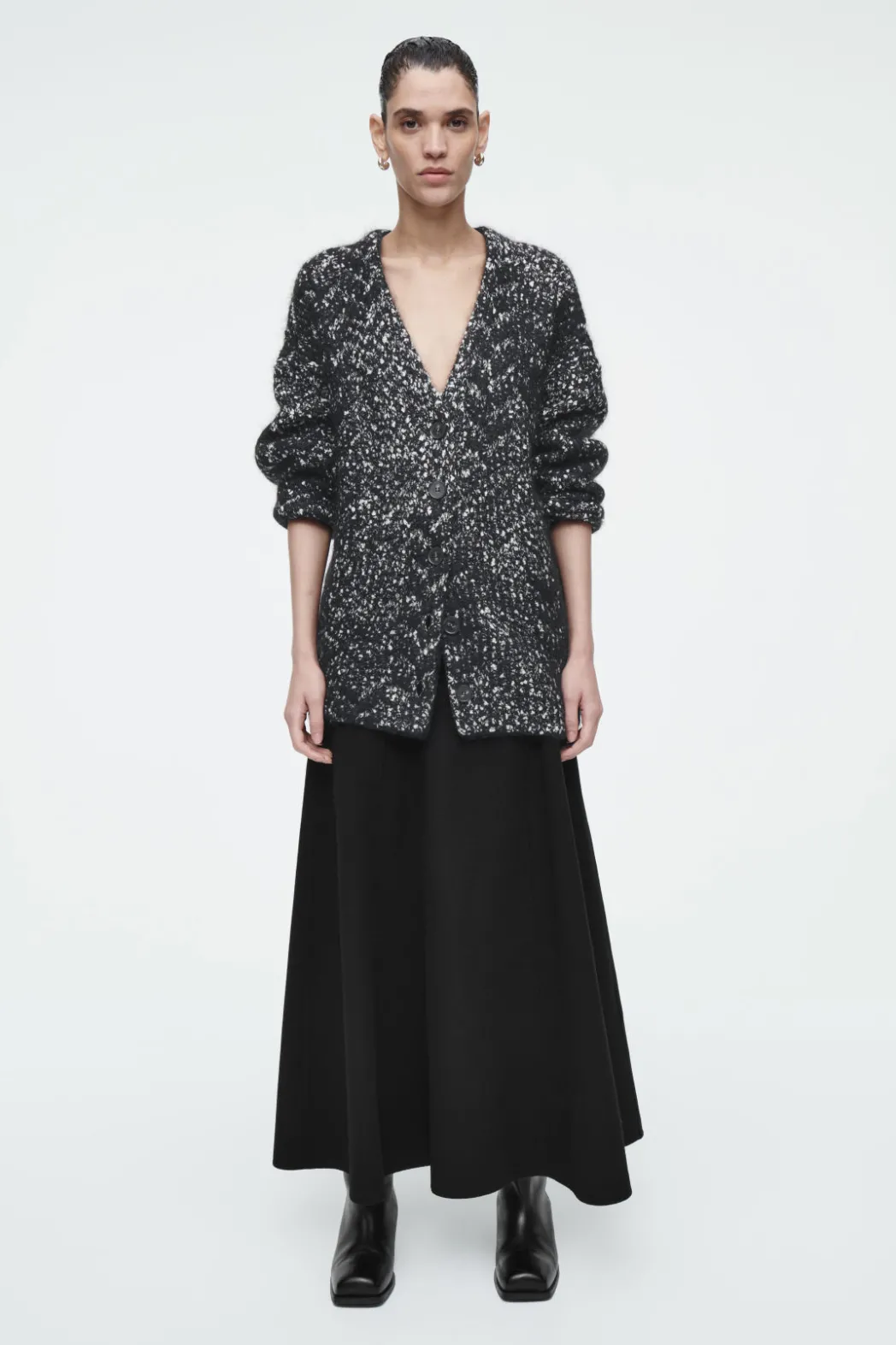 Online COS OVERSIZED HERRINGBONE MOHAIR-BLEND CARDIGAN BLACK / HERRINGBONE