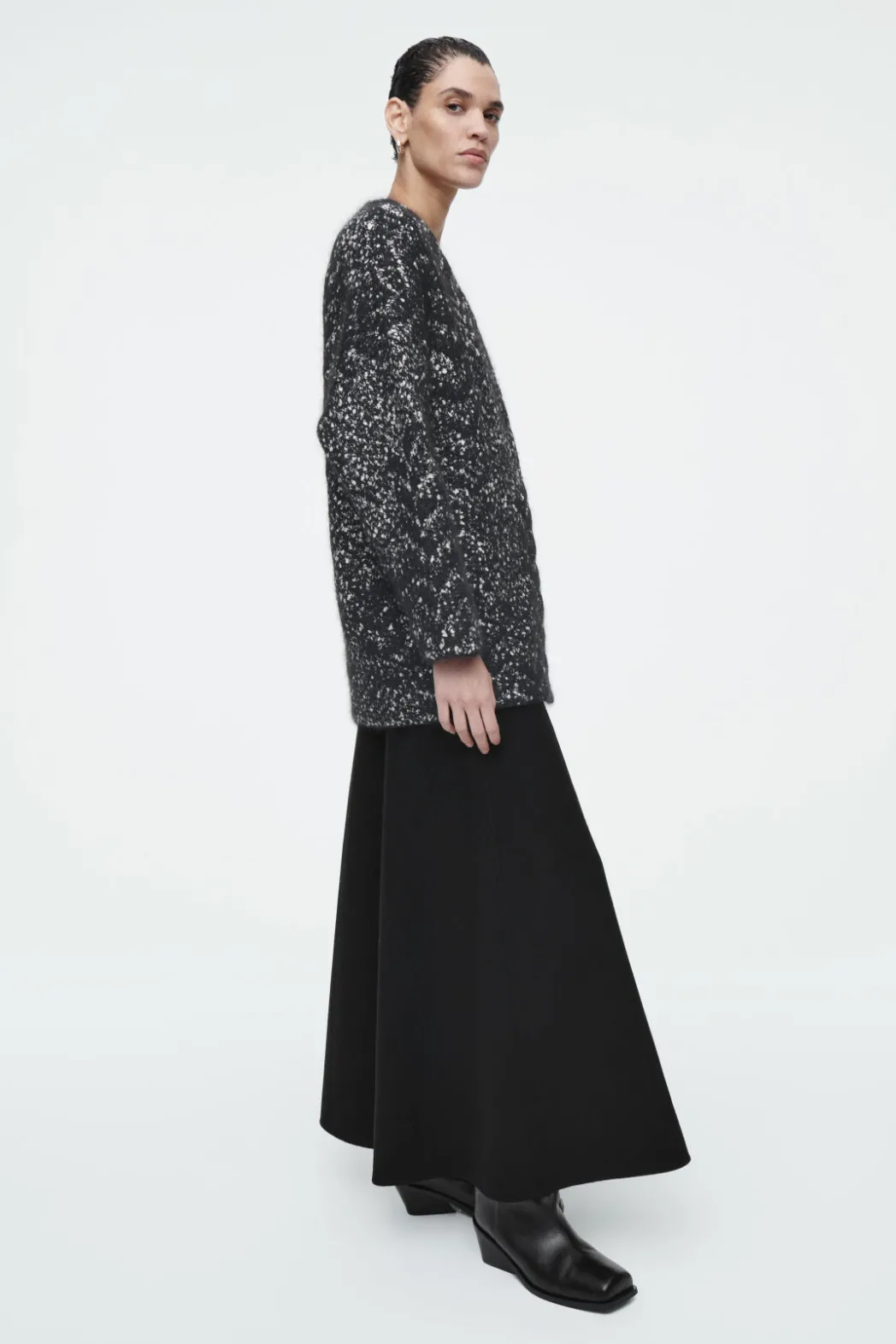 Online COS OVERSIZED HERRINGBONE MOHAIR-BLEND CARDIGAN BLACK / HERRINGBONE