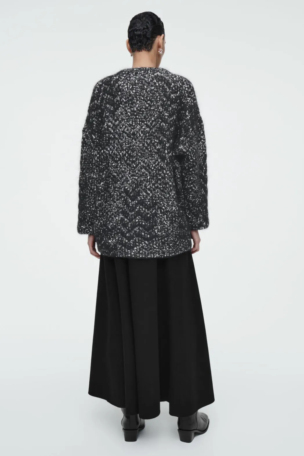 Online COS OVERSIZED HERRINGBONE MOHAIR-BLEND CARDIGAN BLACK / HERRINGBONE