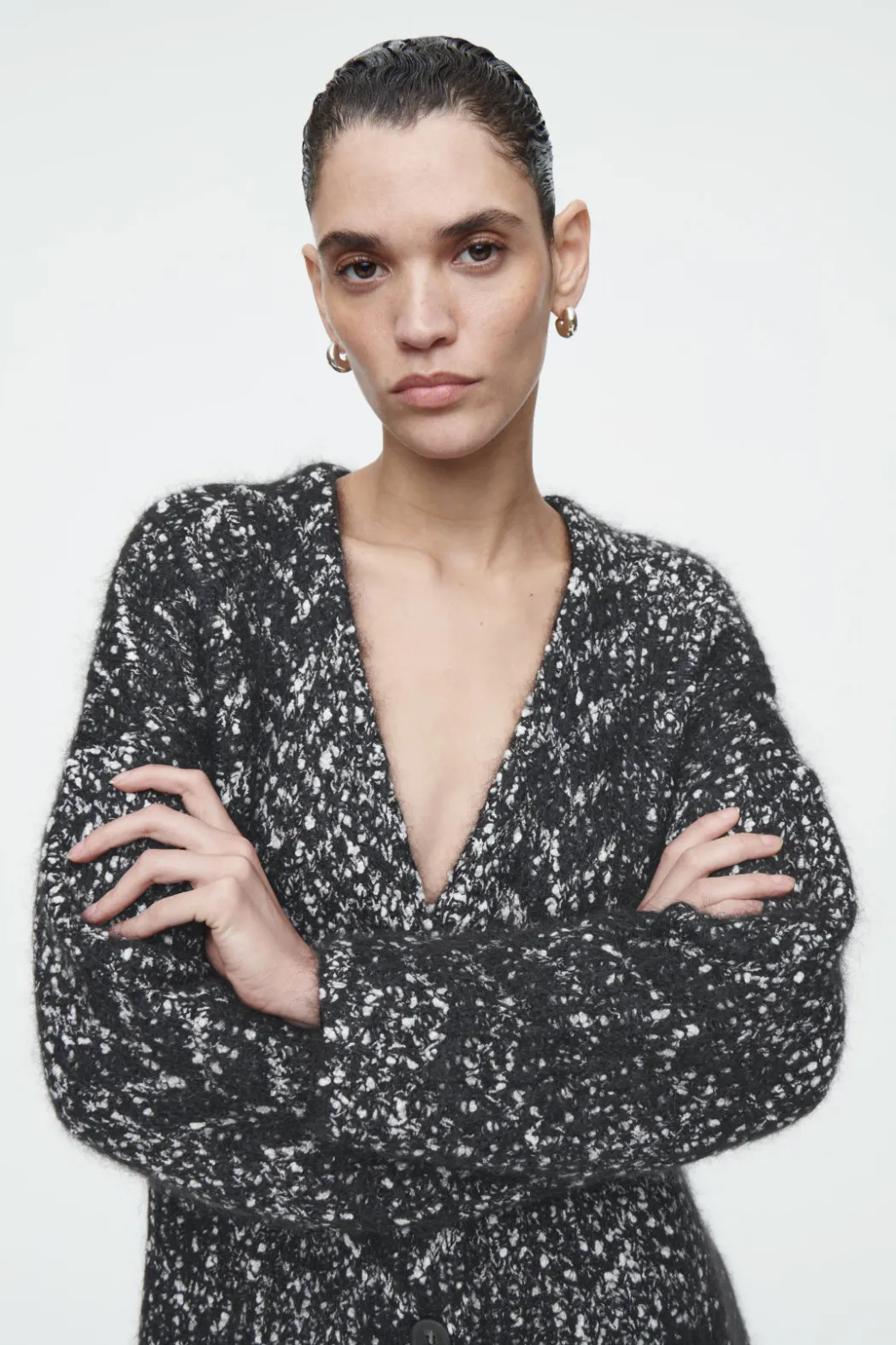 Online COS OVERSIZED HERRINGBONE MOHAIR-BLEND CARDIGAN BLACK / HERRINGBONE