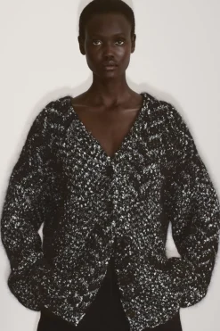Online COS OVERSIZED HERRINGBONE MOHAIR-BLEND CARDIGAN BLACK / HERRINGBONE