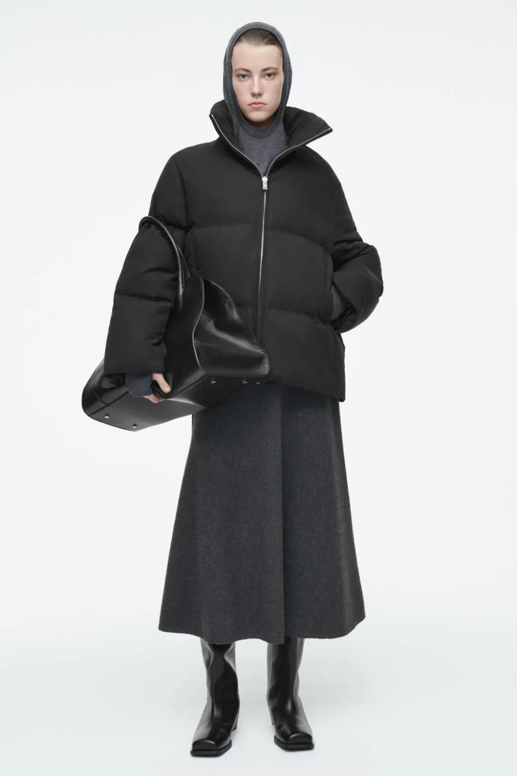 New COS OVERSIZED HOODED DOWN PUFFER JACKET BLACK