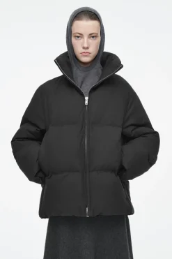 New COS OVERSIZED HOODED DOWN PUFFER JACKET BLACK