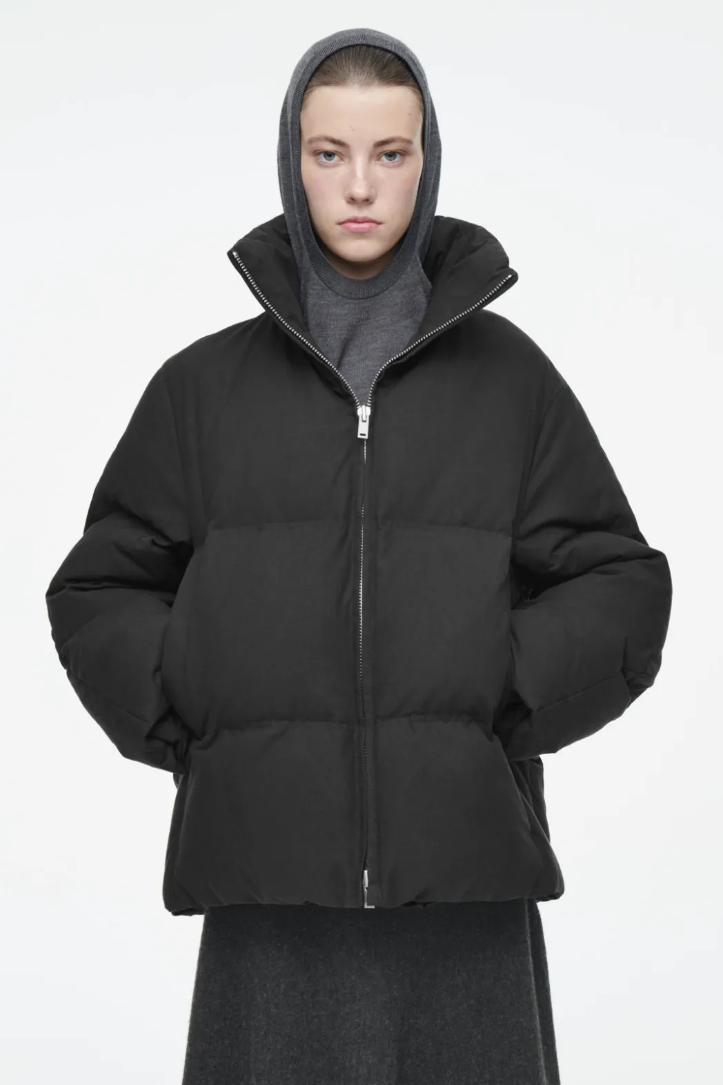 New COS OVERSIZED HOODED DOWN PUFFER JACKET BLACK