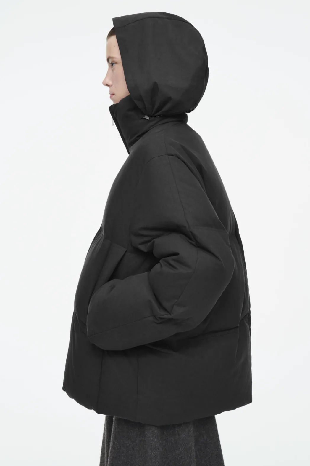 New COS OVERSIZED HOODED DOWN PUFFER JACKET BLACK
