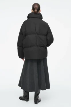 New COS OVERSIZED HOODED DOWN PUFFER JACKET BLACK