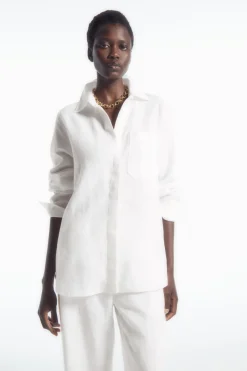 Sale COS OVERSIZED LINEN SHIRT WHITE