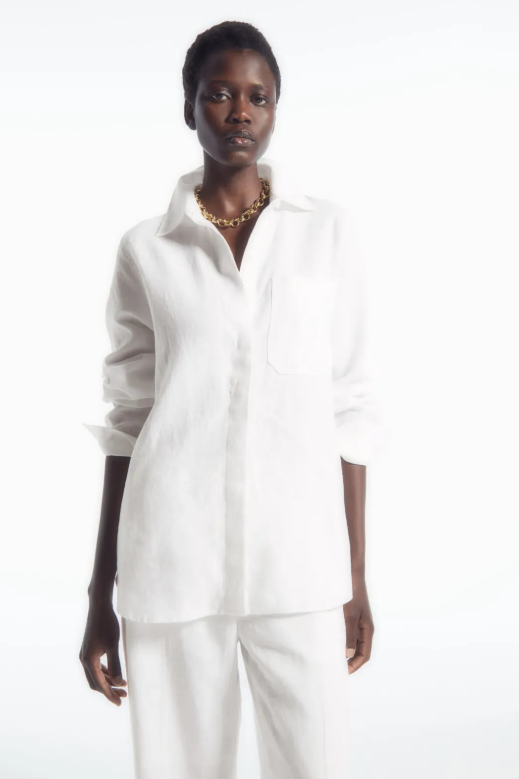 Sale COS OVERSIZED LINEN SHIRT WHITE