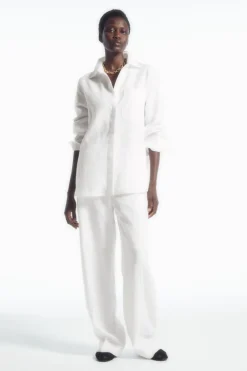 Sale COS OVERSIZED LINEN SHIRT WHITE