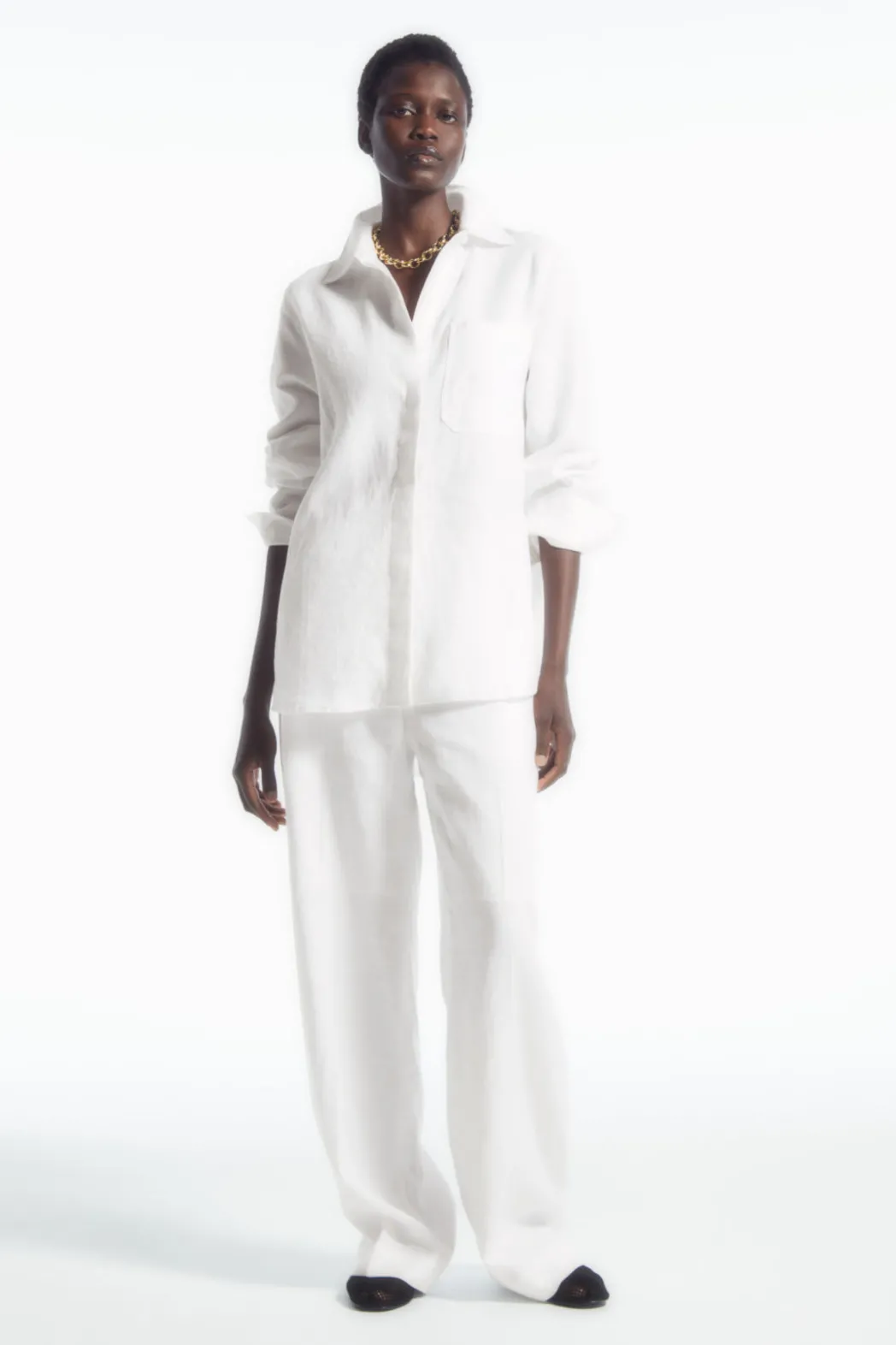 Sale COS OVERSIZED LINEN SHIRT WHITE
