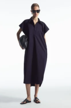 New COS OVERSIZED MIDI SHIRT DRESS NAVY