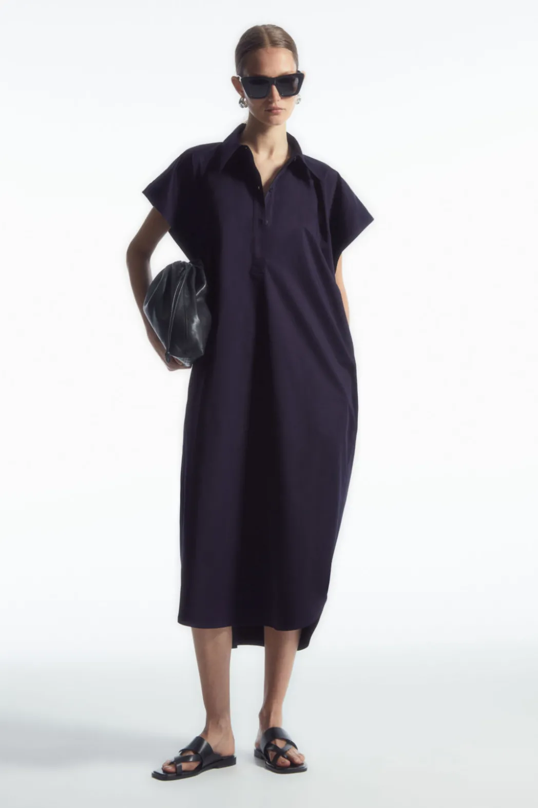 New COS OVERSIZED MIDI SHIRT DRESS NAVY
