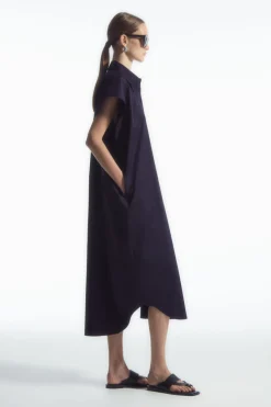 New COS OVERSIZED MIDI SHIRT DRESS NAVY