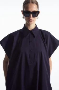 New COS OVERSIZED MIDI SHIRT DRESS NAVY