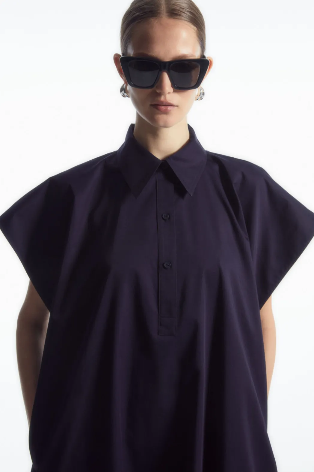 New COS OVERSIZED MIDI SHIRT DRESS NAVY