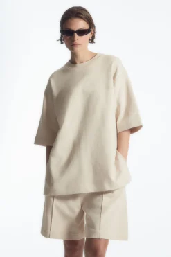 Clearance COS OVERSIZED MID-WEIGHT T-SHIRT ECRU