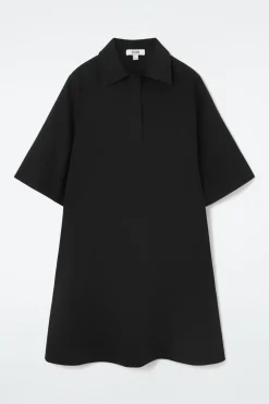 Clearance COS OVERSIZED OPEN-COLLAR SHIRT DRESS BLACK