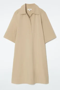 Best COS OVERSIZED OPEN-COLLAR SHIRT DRESS BEIGE