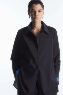 Best COS OVERSIZED PAINTED WOOL SHIRT NAVY / BRIGHT BLUE