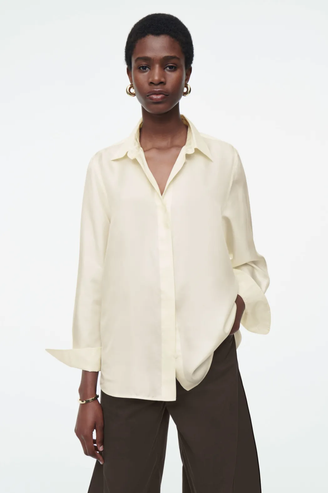 Discount COS OVERSIZED PURE SILK SHIRT OFF-WHITE