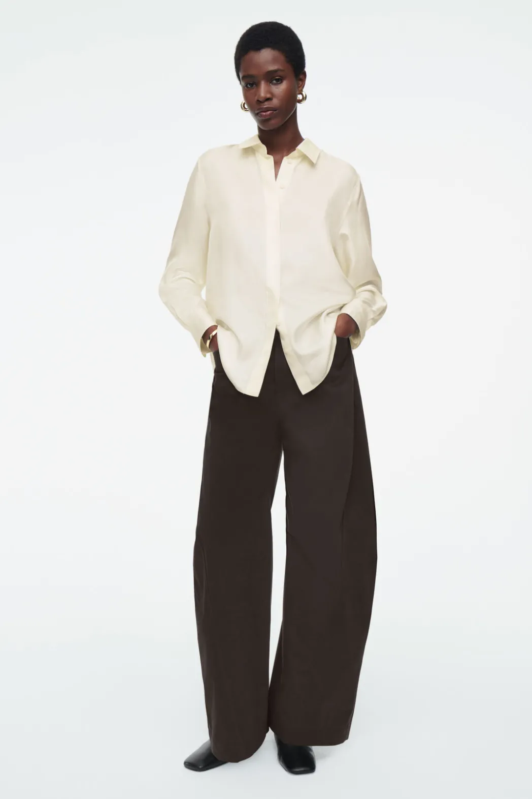 Discount COS OVERSIZED PURE SILK SHIRT OFF-WHITE