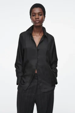 Best COS OVERSIZED PURE SILK SHIRT BLACK