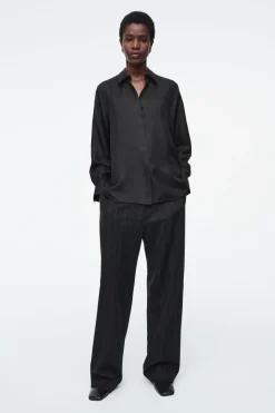 Best COS OVERSIZED PURE SILK SHIRT BLACK