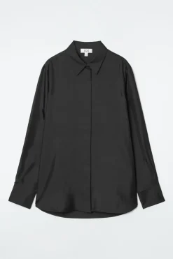 Best COS OVERSIZED PURE SILK SHIRT BLACK