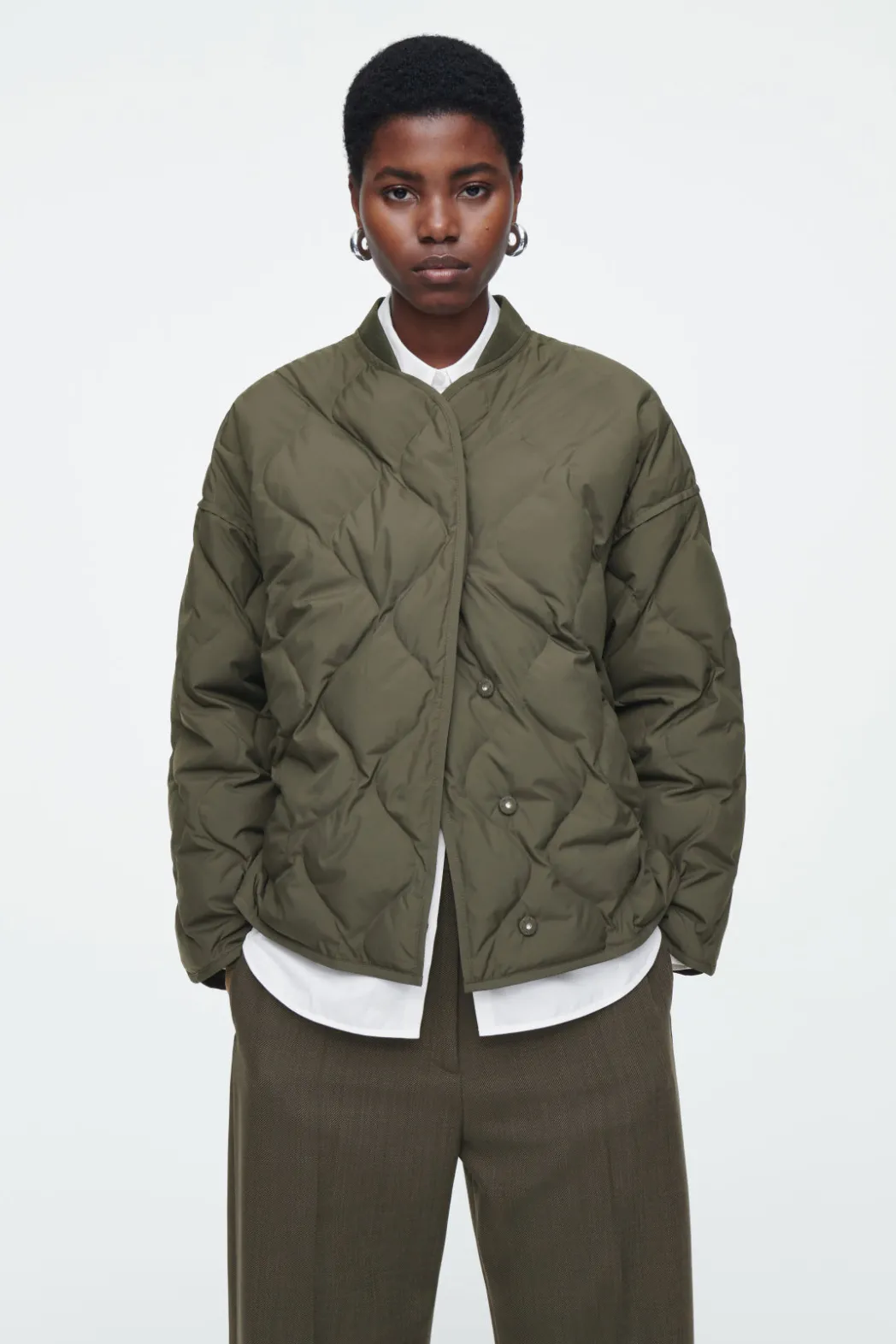 Clearance COS OVERSIZED QUILTED JACKET DARK KHAKI
