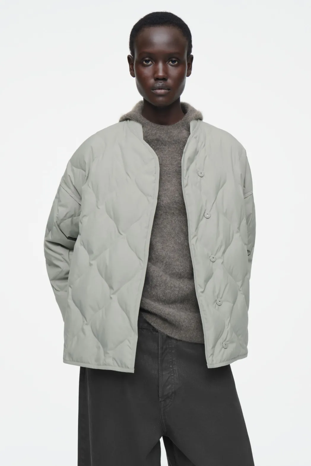 Clearance COS OVERSIZED QUILTED JACKET SAGE GREEN