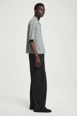 COS OVERSIZED RIBBED-KNIT POLO SHIRT LIGHT GRAY