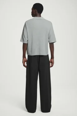 COS OVERSIZED RIBBED-KNIT POLO SHIRT LIGHT GRAY