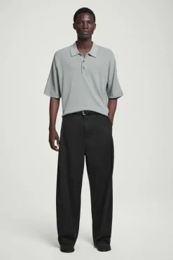 COS OVERSIZED RIBBED-KNIT POLO SHIRT LIGHT GRAY