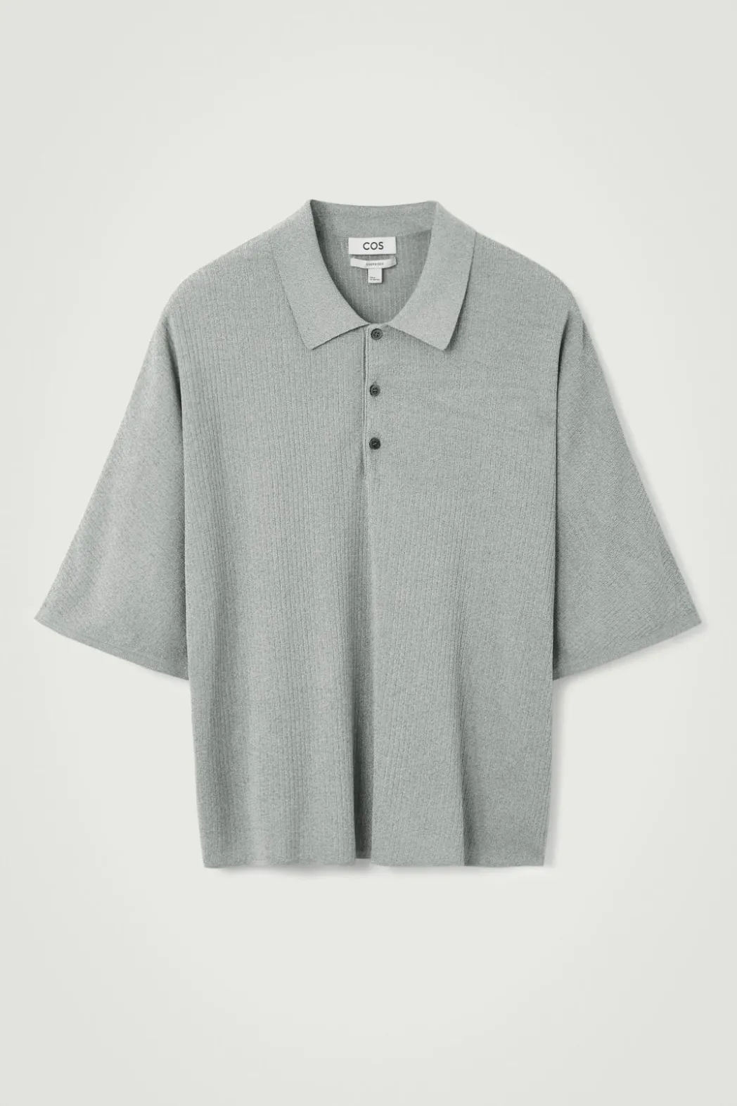 COS OVERSIZED RIBBED-KNIT POLO SHIRT LIGHT GRAY