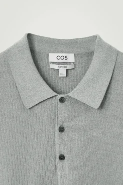 COS OVERSIZED RIBBED-KNIT POLO SHIRT LIGHT GRAY