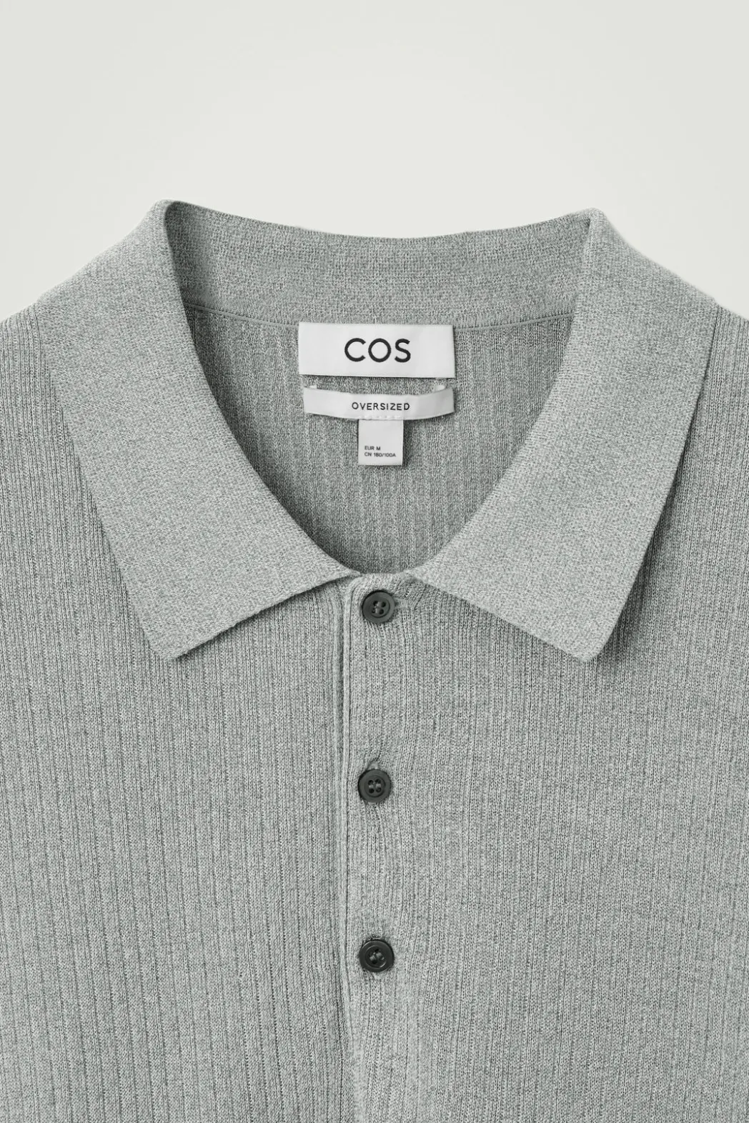 COS OVERSIZED RIBBED-KNIT POLO SHIRT LIGHT GRAY