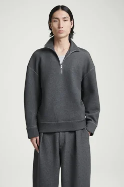 Outlet COS OVERSIZED SCUBA-JERSEY HALF-ZIP SWEATSHIRT GRAY
